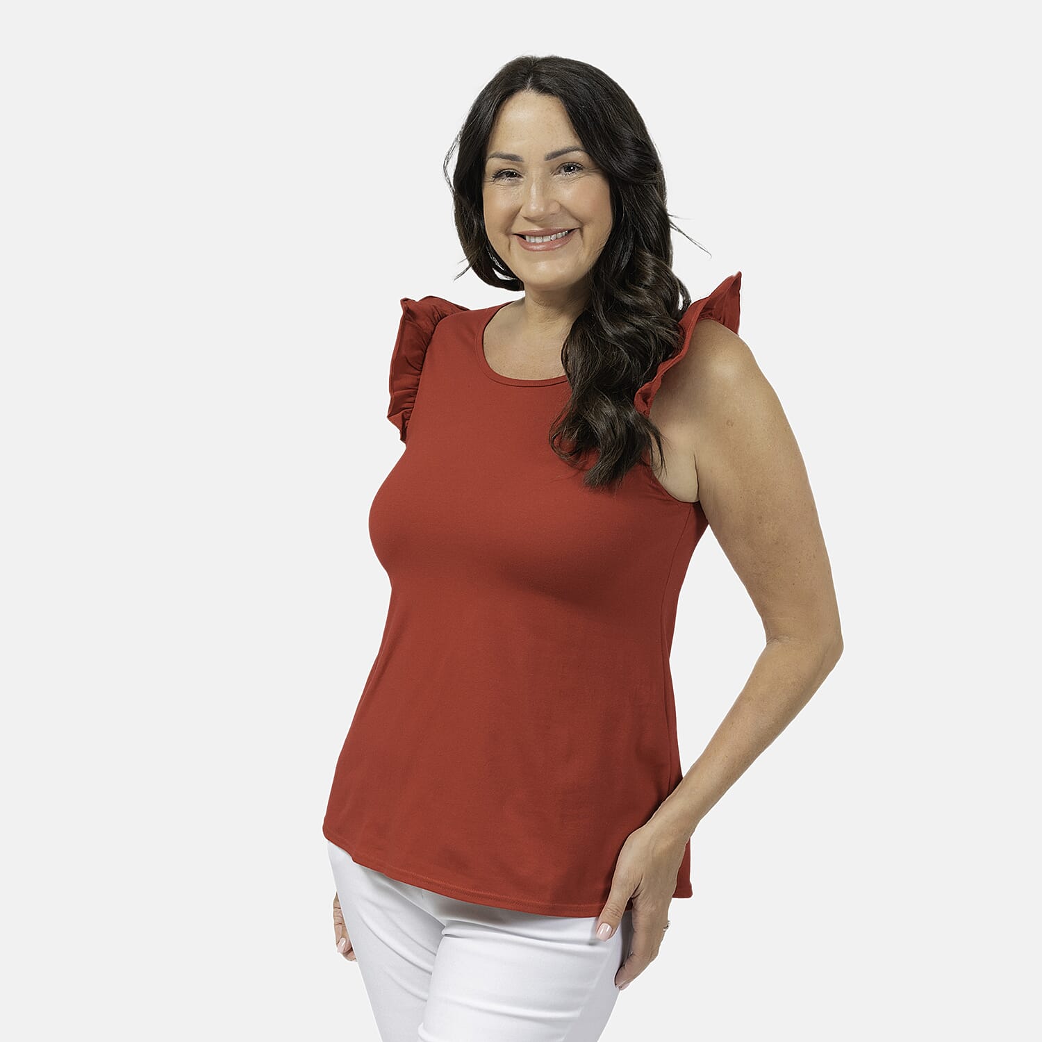 Maison Solid Pattern Frill Sleeve Vest (Size XL,20-22) - Red