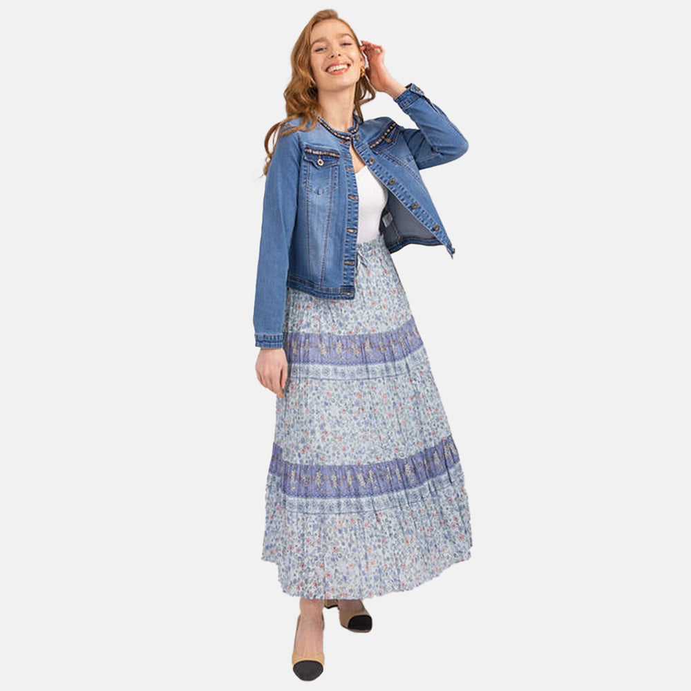 Maison Printed Skirt 100% Cotton (Size L,16-18) - Blue