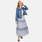 Maison Printed Skirt 100% Cotton (Size L,16-18) - Blue