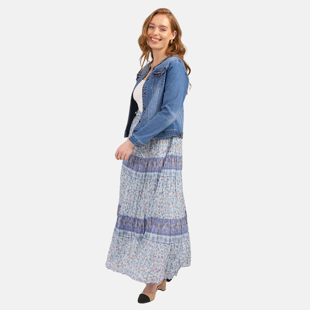 Maison Printed Skirt 100% Cotton (Size L,16-18) - Blue
