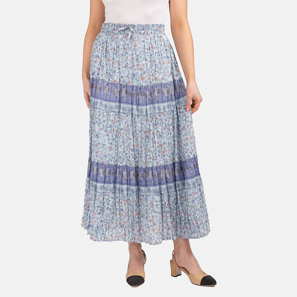 Maison Printed Skirt 100% Cotton (Size L,16-18) - Blue