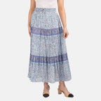 Maison Printed Skirt 100% Cotton (Size L,16-18) - Blue