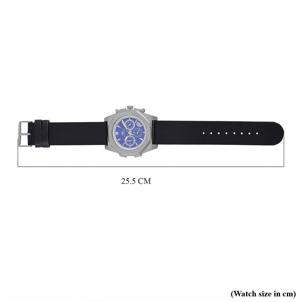 Majesty Multifunction Movt. 3 ATM Water Resistant Watch with Black Leather Strap in Silver Tone