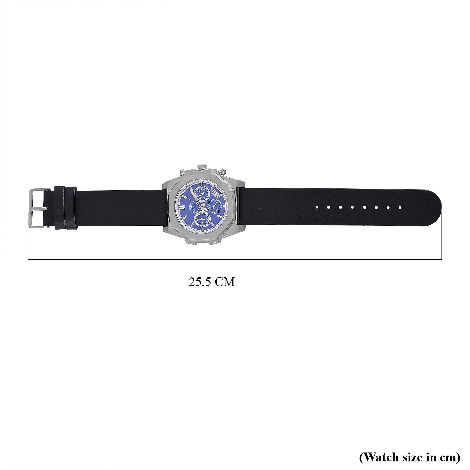 Majesty Multifunction Movt. 3 ATM Water Resistant Watch with Black Leather Strap in Silver Tone