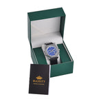 Majesty Multifunction Movt. 3 ATM Water Resistant Watch with Black Leather Strap in Silver Tone