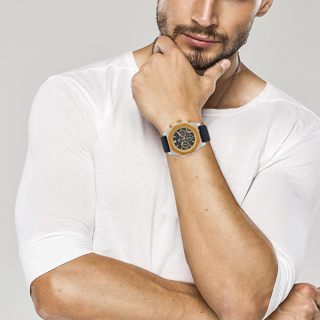 Majesty Multifunction Movt. 3 ATM Water Resistant Watch with Black Leather Strap in Gold Tone