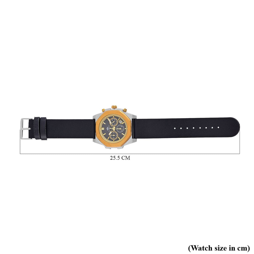 Majesty Multifunction Movt. 3 ATM Water Resistant Watch with Black Leather Strap in Gold Tone
