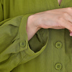 100% Bamboo Rayon Button Down Boho Tiered Dress (One Size) - Green