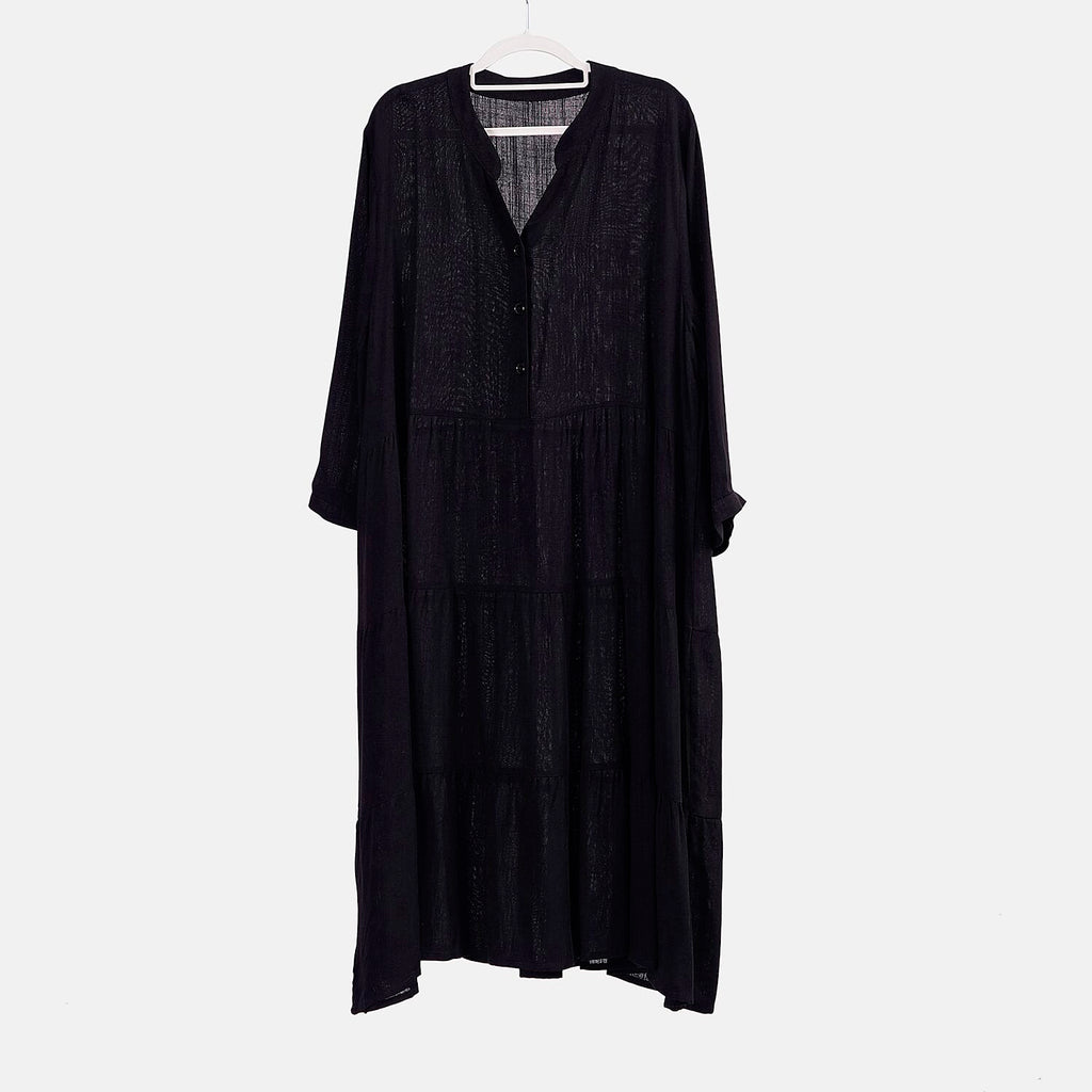 100% Viscose Tiered Dress (One Size 8 to 20) - Black