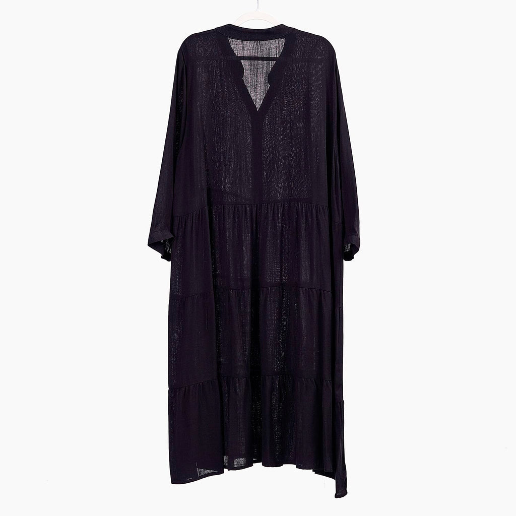 100% Viscose Tiered Dress (One Size 8 to 20) - Black