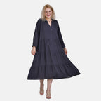 100% Bamboo Rayon Button Down Boho Tiered Dress (One Size) - Grey