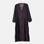 100% Bamboo Rayon Button Down Boho Tiered Dress (One Size) - Grey