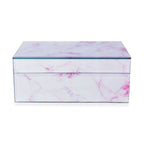 Marble Glass Jewellery Storage Box with Inside Mirror, 7 Ring Rows, 4 Necklace Hook with Pouch and 4 Sections (Size 21x13x8 Cm) - Rose Quartz
