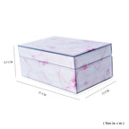 Marble Glass Jewellery Storage Box with Inside Mirror, 7 Ring Rows, 4 Necklace Hook with Pouch and 4 Sections (Size 21x13x8 Cm) - Rose Quartz