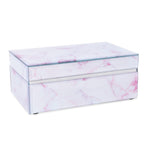 Marble Glass Jewellery Storage Box with Inside Mirror, 7 Ring Rows, 4 Necklace Hook with Pouch and 4 Sections (Size 21x13x8 Cm) - Rose Quartz