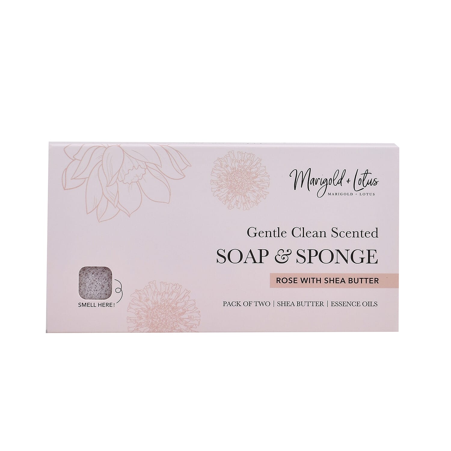 Marigold & Lotus Set of 2 Gentle Clean Scented Soap & Sponge - Rose & Shea Butter