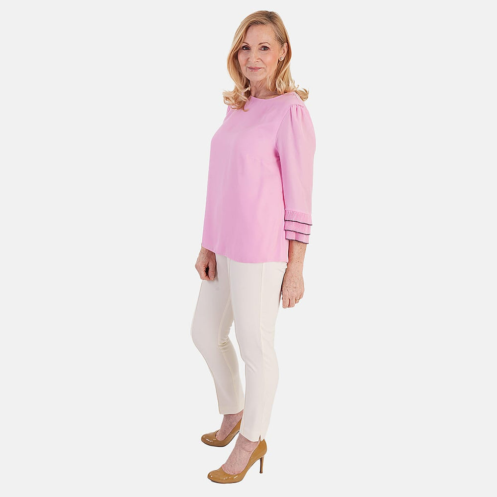 Marina Kaneva Elegant Flared Sleeve Hem Blouse (Size - 8) - Pink