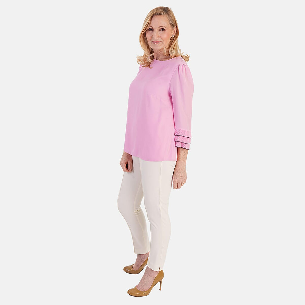 Marina Kaneva Elegant Flared Sleeve Hem Blouse (Size - 8) - Pink