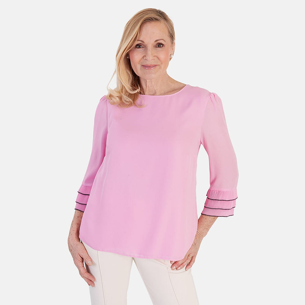 Marina Kaneva Elegant Flared Sleeve Hem Blouse (Size - 8) - Pink
