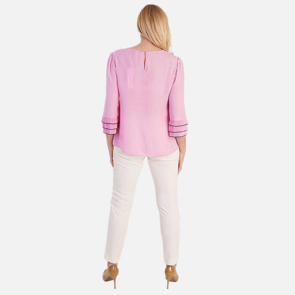 Marina Kaneva Elegant Flared Sleeve Hem Blouse (Size - 8) - Pink