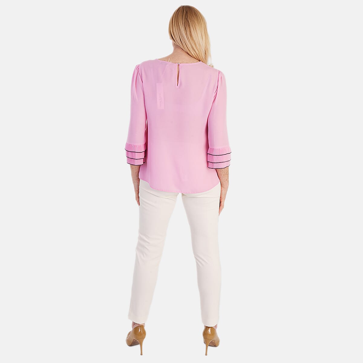 Marina Kaneva Elegant Flared Sleeve Hem Blouse (Size - 8) - Pink