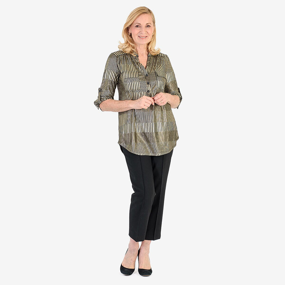Marina Kaneva Metallic Stripe Top (Size 18) - Gold