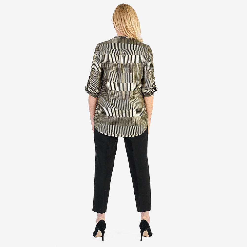 Marina Kaneva Metallic Stripe Top (Size 20) - Gold