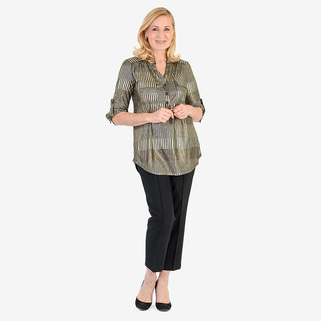 Marina Kaneva Metallic Stripe Top (Size 22) - Gold