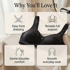Marlon Soft Cup Satin Bra With Lace Panels, Deep Side Wings And Wide Elasticated Adjustable Straps (Size 34C) - Black