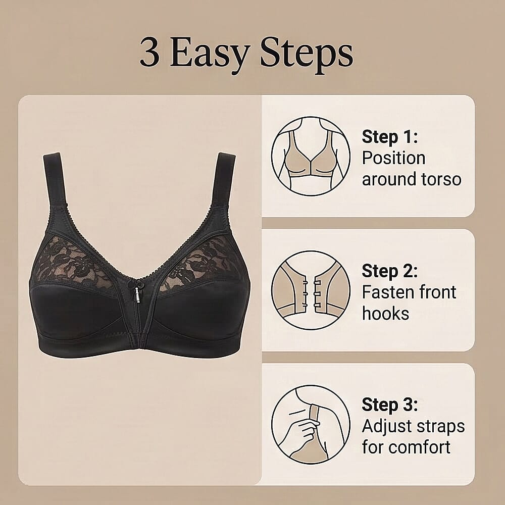 Marlon Soft Cup Satin Bra With Lace Panels, Deep Side Wings And Wide Elasticated Adjustable Straps (Size 34C) - Black