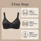Marlon Soft Cup Satin Bra With Lace Panels, Deep Side Wings And Wide Elasticated Adjustable Straps (Size 34C) - Black