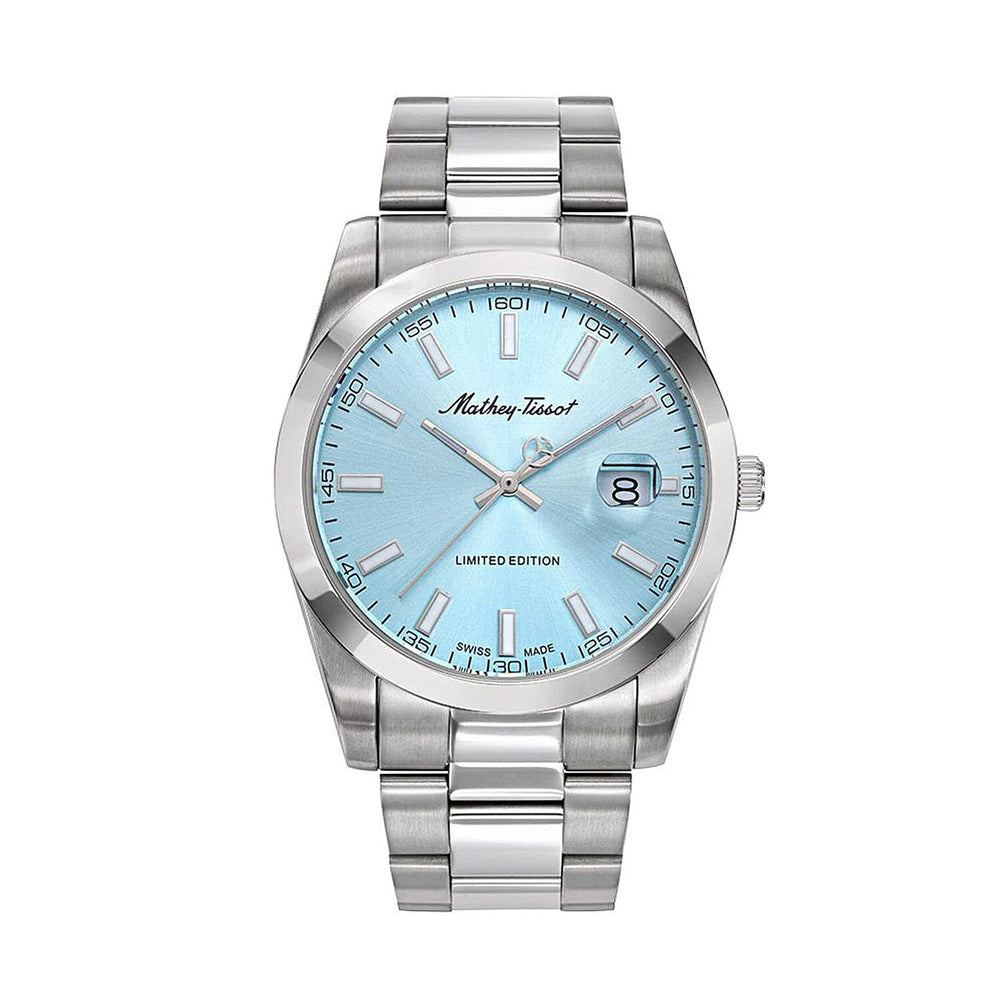 Mathey Tissot Limited Edition Sunray Quartz Movt. 5ATM WR Blue Dial Mens Watch with Silver Colour Stainless Steel Strap