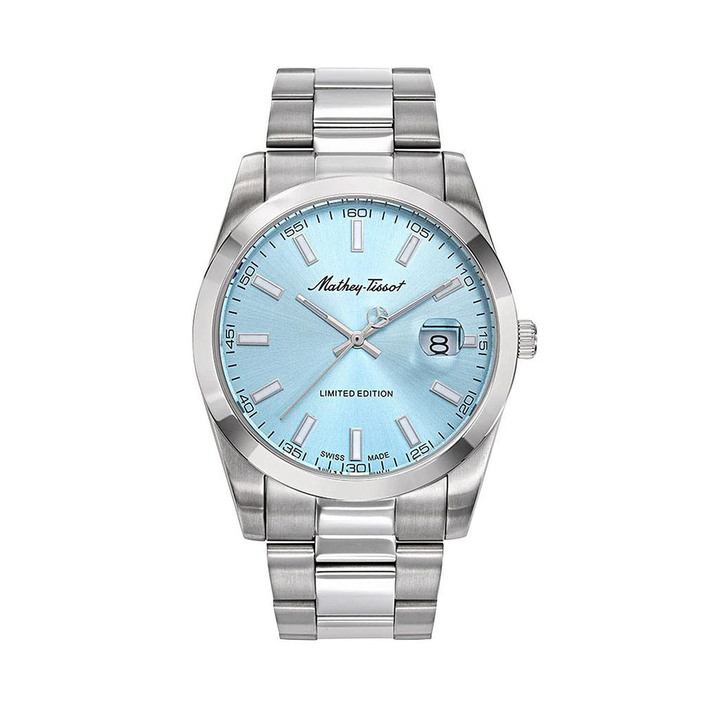 Mathey Tissot Limited Edition Sunray Quartz Movt. 5ATM WR Blue Dial Mens Watch with Silver Colour Stainless Steel Strap