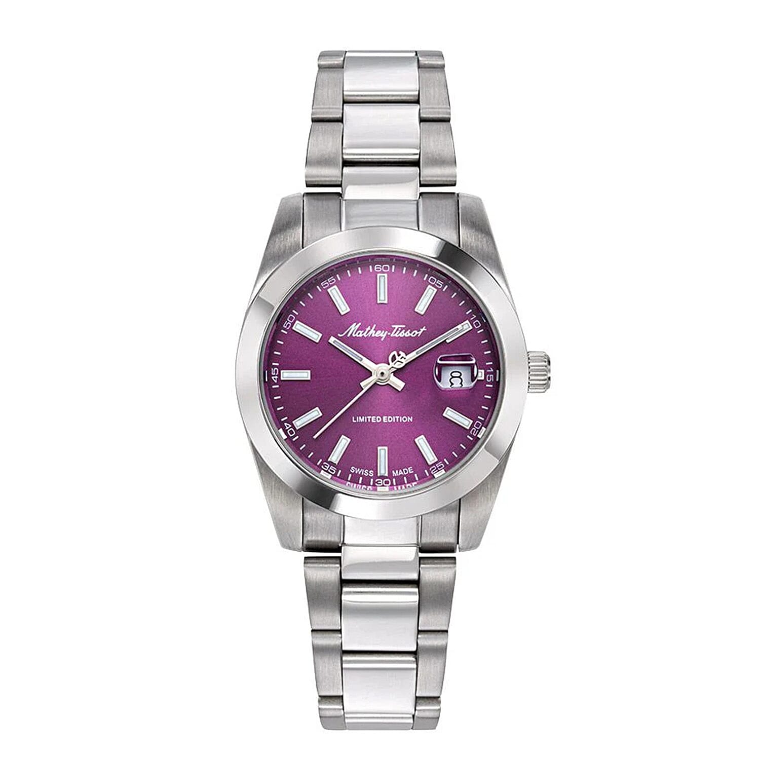 Mathey Tissot Limited Edition Sunray Quartz Movt. 5ATM WR Purple Dial Mens Watch with Silver Colour Stainless Steel Strap