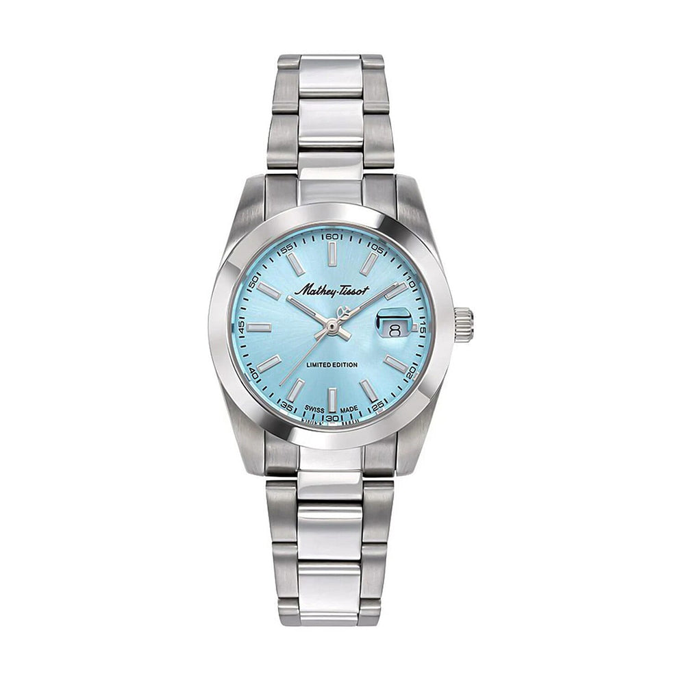 Mathey Tissot Limited Edition Sunray Quartz Movt. Blue Dial 5ATM WR Ladies Watch with SIlver Colour Stainless Steel Strap