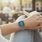 Mathey Tissot Monsoon Square Swiss Movt. 3ATM WR Green Dial Ladies Watch with Silver Colour Stainless Steel Mesh Strap