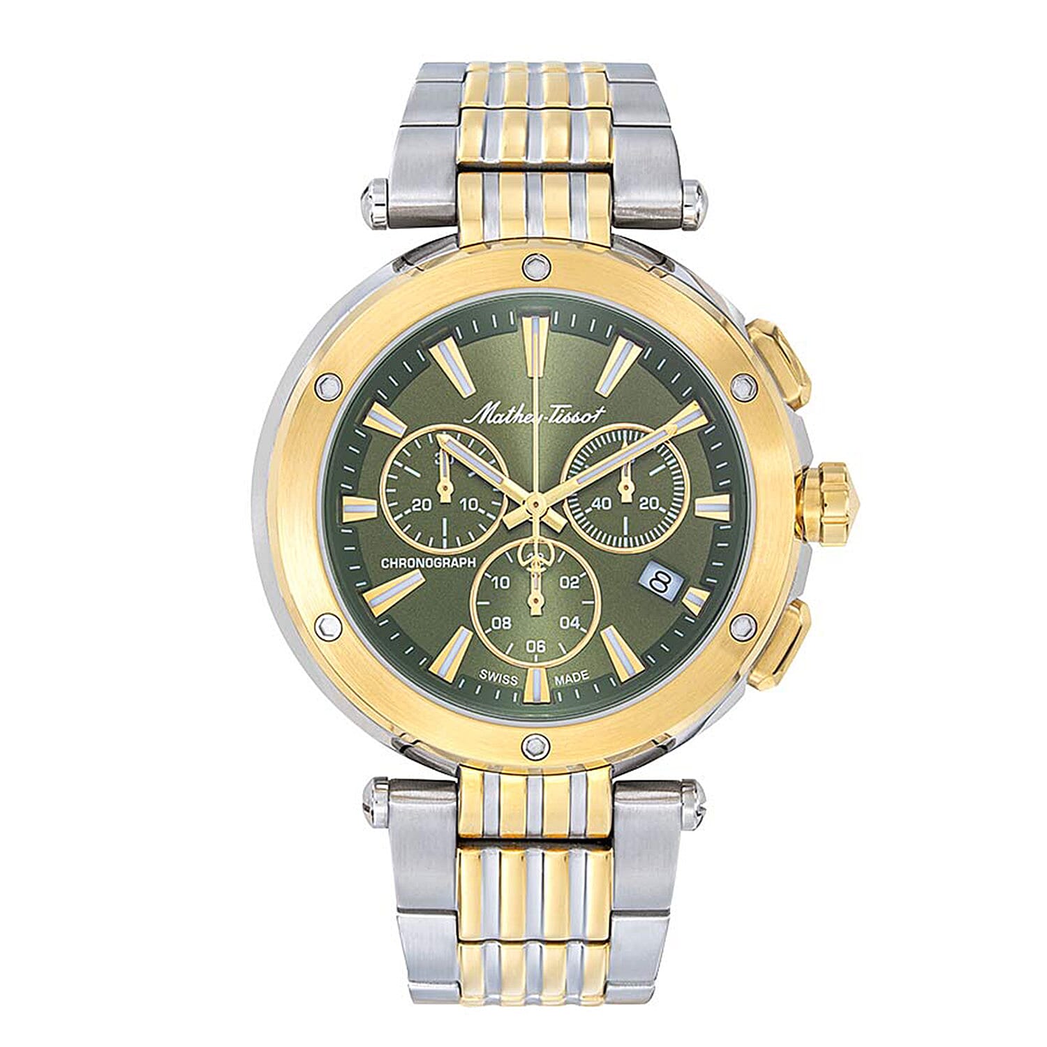 Mathey Tissot Neptune Chrono 5 ATM WR Green Dial Mens Watch with Two Tone Gold - Silver Colour Stainless Steel Strap