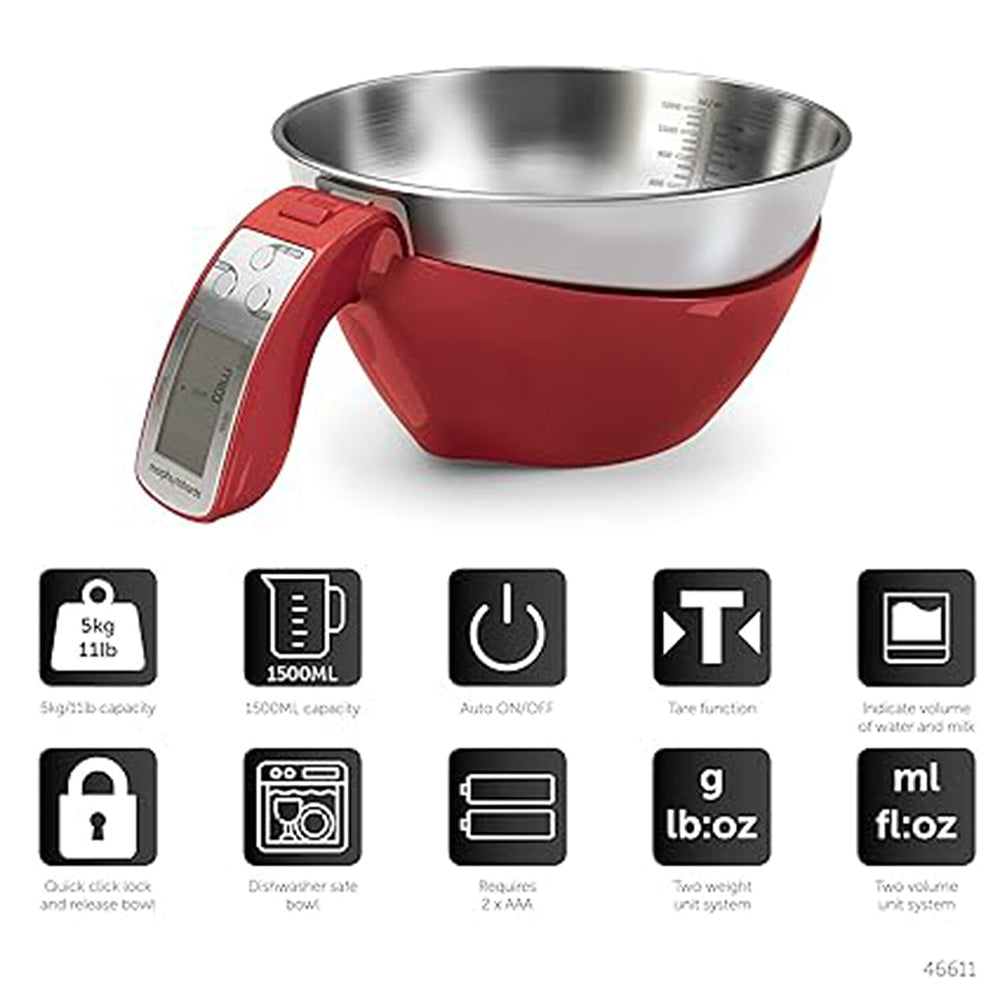 Morphy Richards Equip 3 in 1 Digital Jug Scales (Requires 2xAAA Batteries, Not Inc.) - Red