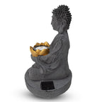 Meditating Buddha Solar Decorative Light - Grey with Gold Lotus Candle Holder
