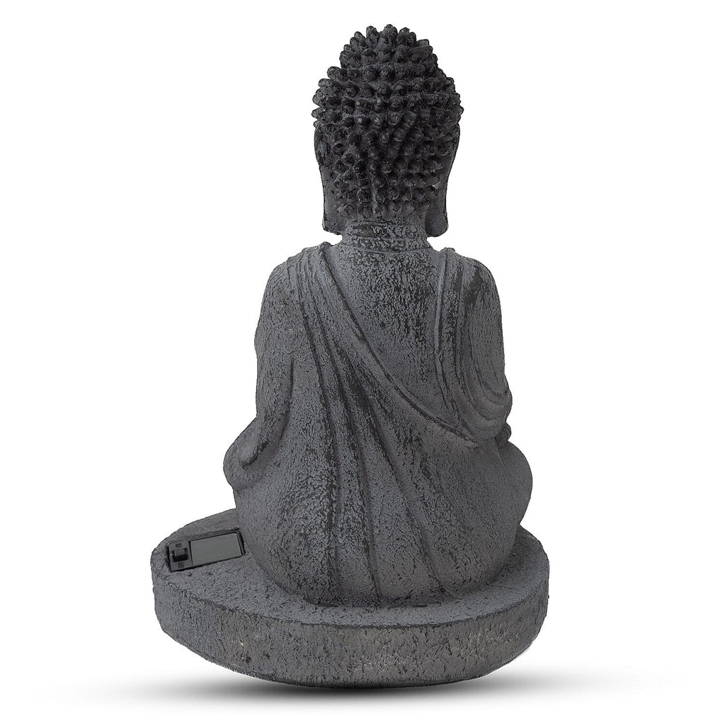 Meditating Buddha Solar Decorative Light - Grey with Gold Lotus Candle Holder