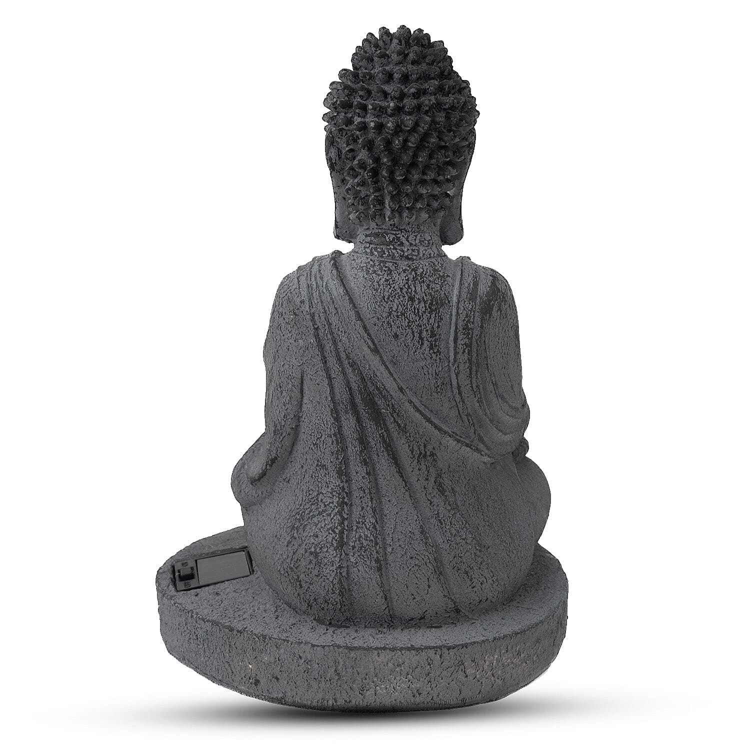 Meditating Buddha Solar Decorative Light - Grey with Gold Lotus Candle Holder