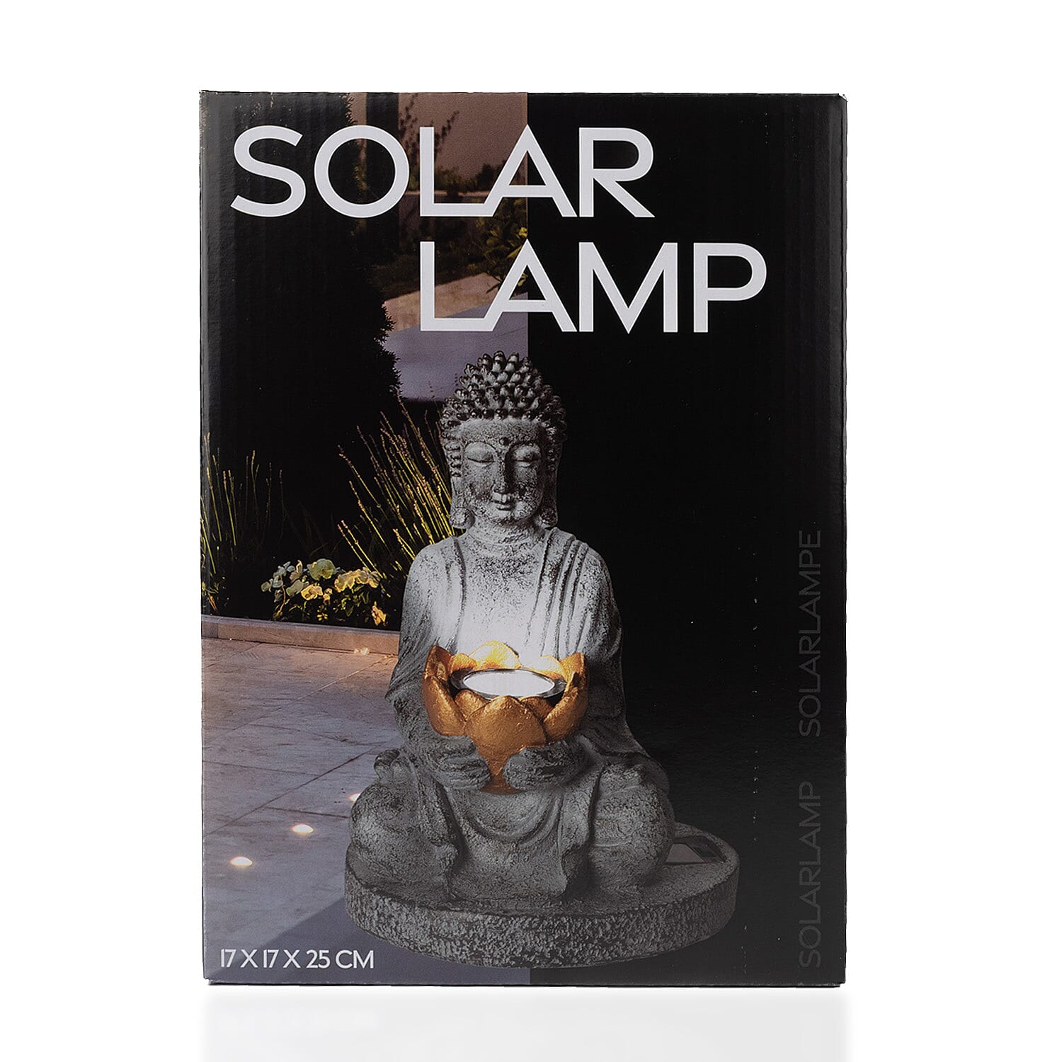 Meditating Buddha Solar Decorative Light - Grey with Gold Lotus Candle Holder