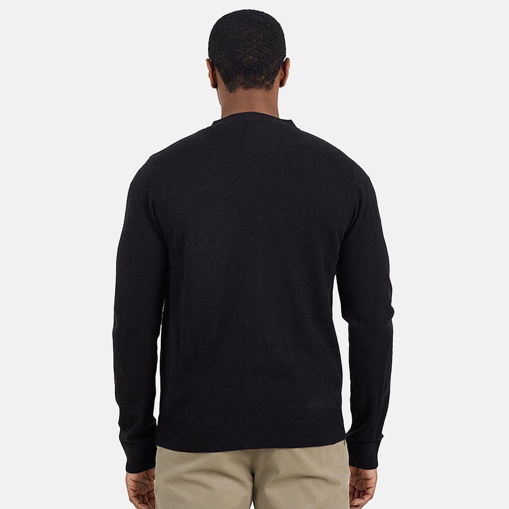 Mens Classic wood Button-Up Y-Neck Cardigan - Jet Black