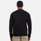 Mens Classic wood Button-Up Y-Neck Cardigan - Jet Black