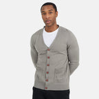 Mens Classic wood Button-Up Y-Neck Cardigan - Solid Grey