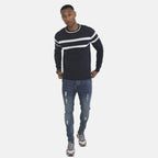 Mens Crew Neck Jumper With Structure Knit Panels - Navy