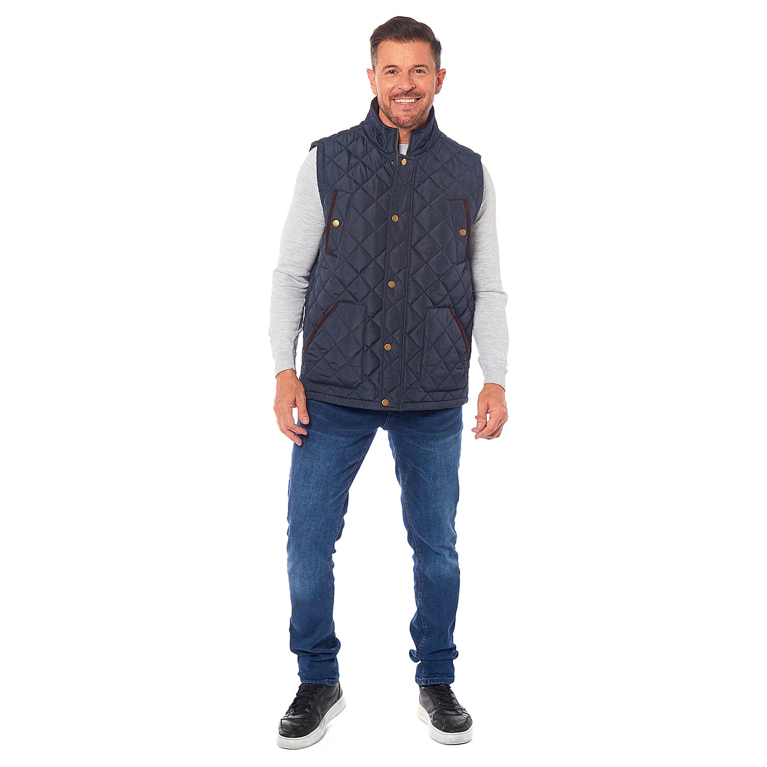Mens Padded Gilet With Cordroy Binding On Inside Neck - Pockets (Size M) - Navy