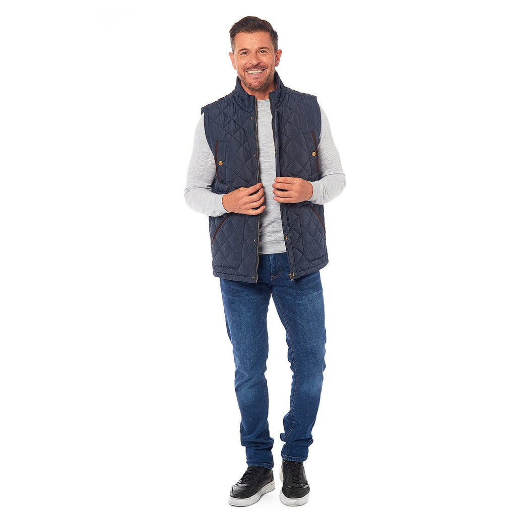 Mens Padded Gilet With Cordroy Binding On Inside Neck - Pockets (Size M) - Navy