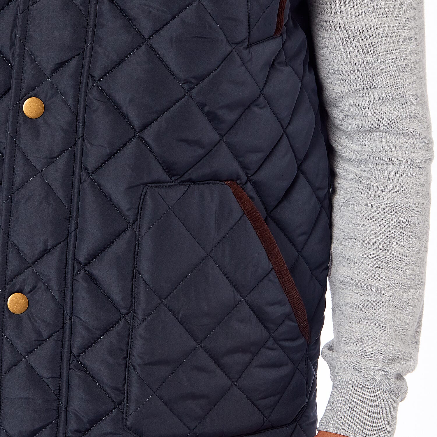 Mens Padded Gilet With Cordroy Binding On Inside Neck - Pockets (Size M) - Navy
