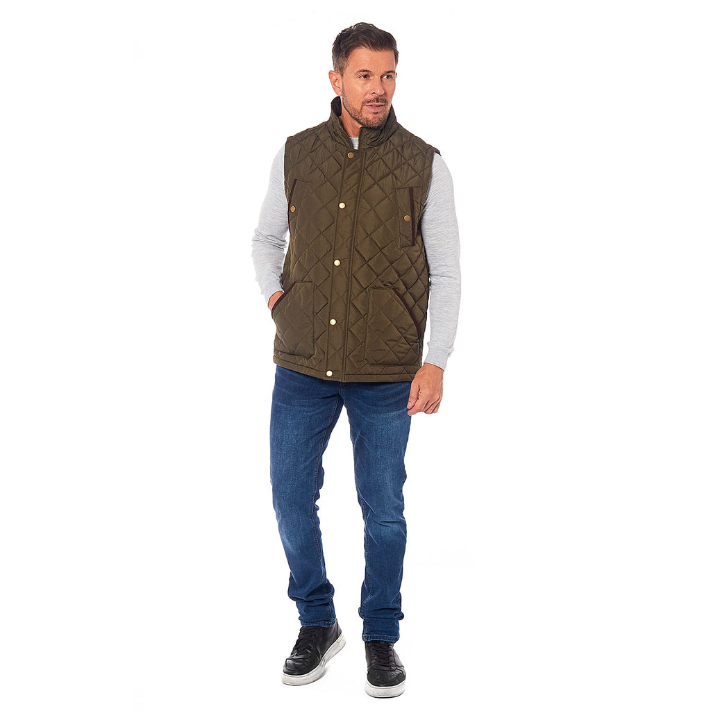 Mens Padded Gilet with Cordroy Binding On Inside Neck - Pockets (Size XXL) - Olive